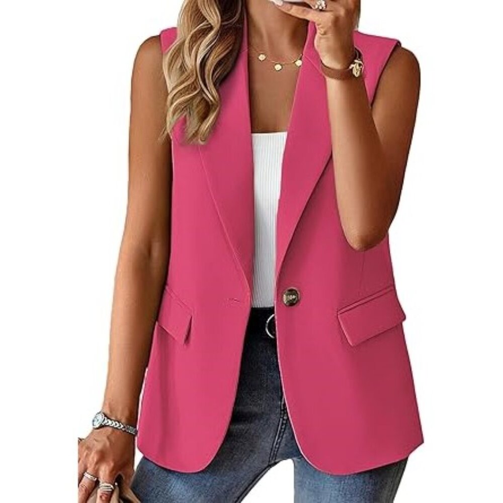 MINA SELF Women's Sleeveless Vest Blazer Size M In Hot Pink
